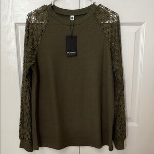Olive/Army Green Lace Sleeve Women's Top